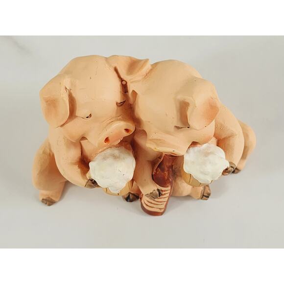 Pigs Drinking Buddies Mini Piglet Piggy Figurine 3 1/2" Resin 90s Home Decor Vtg - Picture 12 of 14